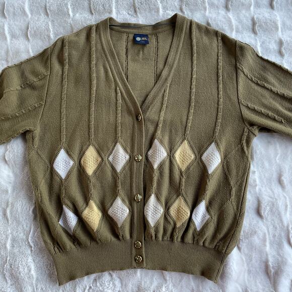 🔥VTG Cotton Blend Argyle Diamond Classic Grandmacore Academia Cardigan Sweater - Picture 5 of 15
